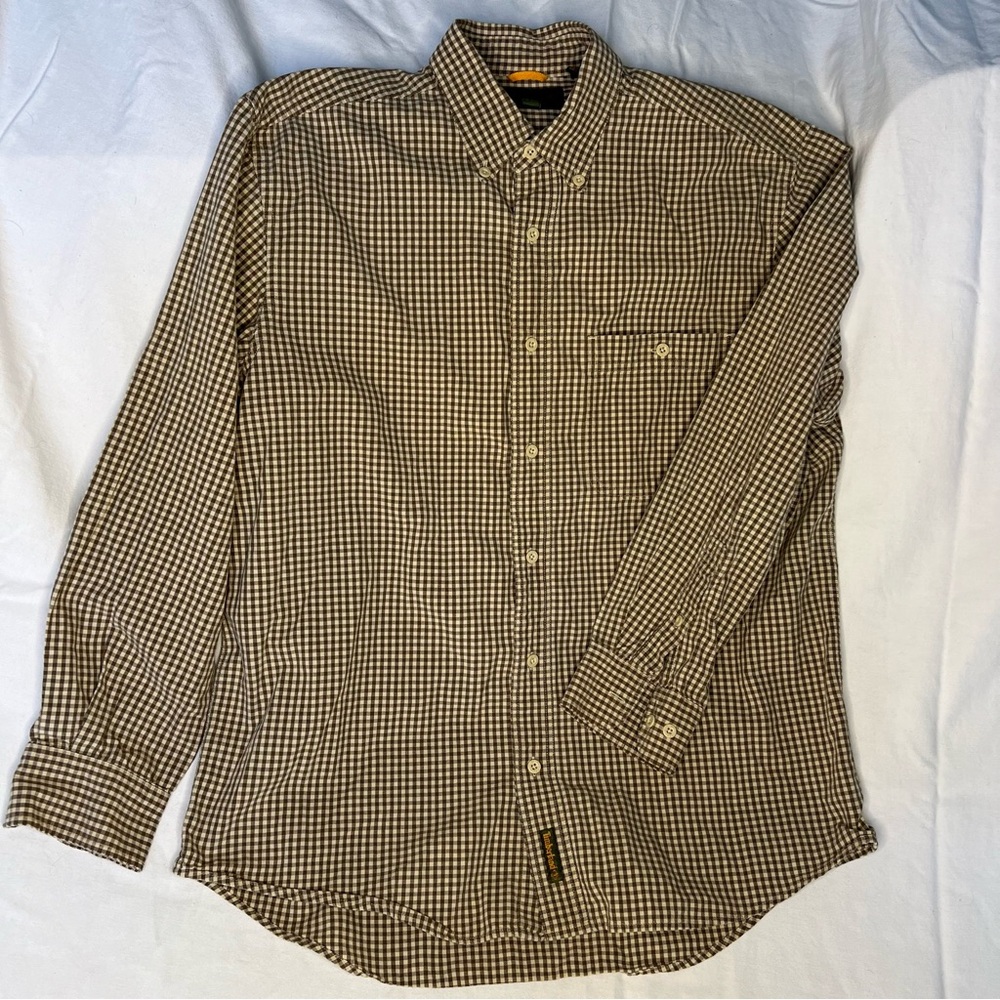 Timberland Brown and White long-sleeve button-down cotton shirt Men’s Medium